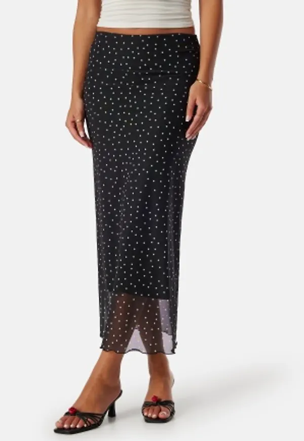 BUBBLEROOM Mesh Midi Skirt Black/Dotted XS