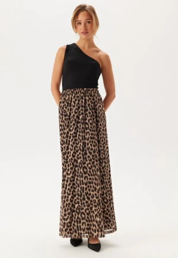 BUBBLEROOM Mesh Wide Maxi Skirt Leopard XS
