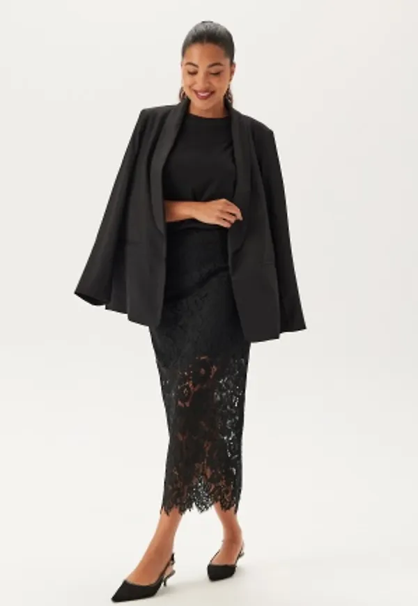 BUBBLEROOM Midi Lace Skirt Black 34