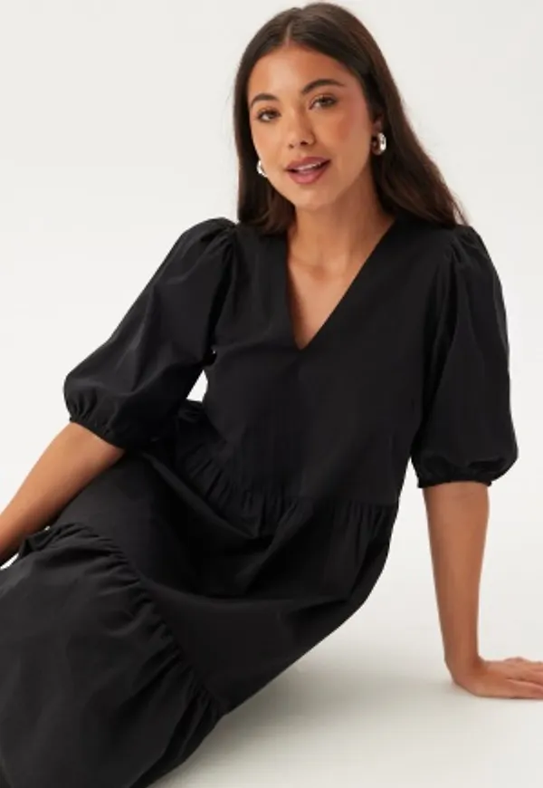 BUBBLEROOM Midi Puff Sleeve Dress Black XS