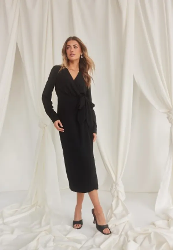 BUBBLEROOM Midi Wrap Dress Black XS