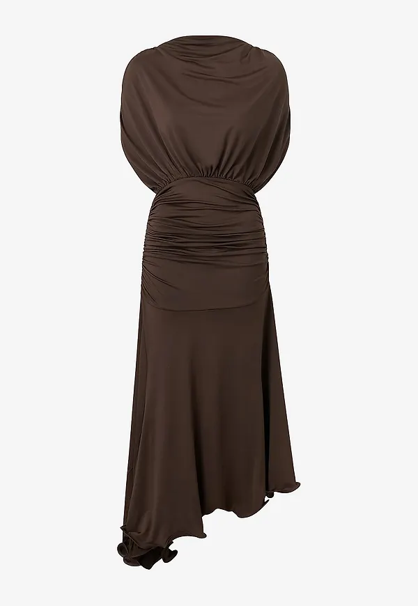 Bubbleroom - Maxiklänning Asymmetric Flounce Soft Dress - Brun
