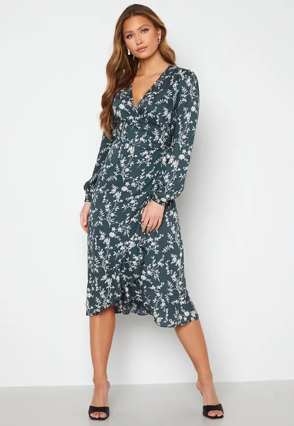 BUBBLEROOM Milia wrap dress Green / Patterned 34