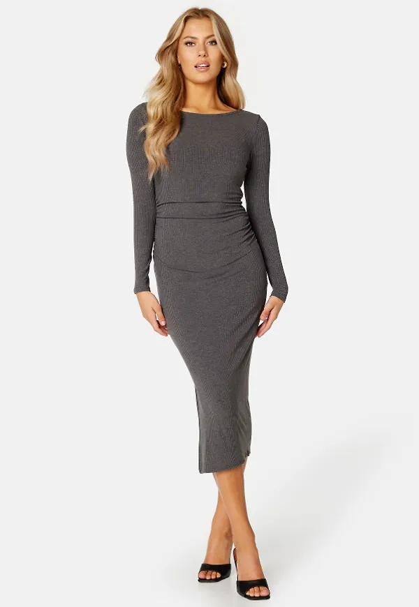 BUBBLEROOM Minea drapy dress Dark grey melange M