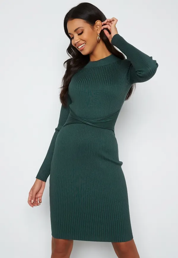 BUBBLEROOM Minna knitted front twist dress Green M