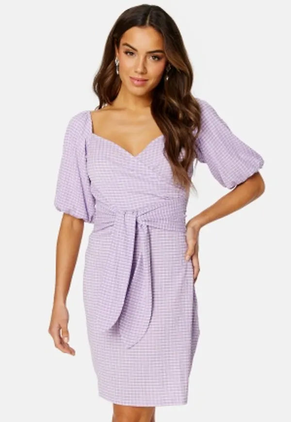 BUBBLEROOM Nandita wrap dress Lilac / Checked XL