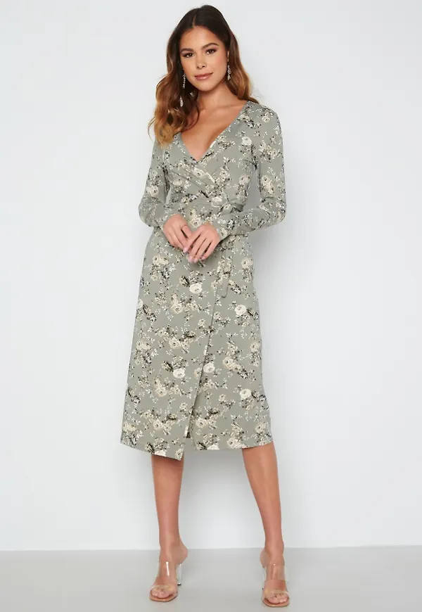 BUBBLEROOM Naomi midi dress Dusty green / Patterned XL