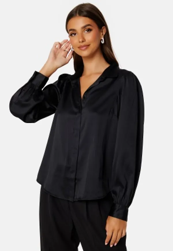 BUBBLEROOM Satin Puff Sleeve Shirt Black 46