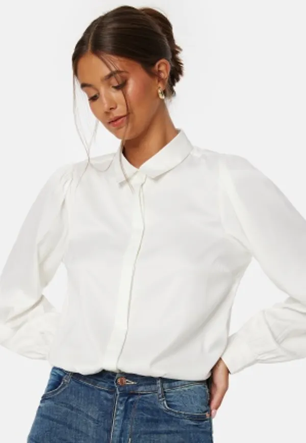 BUBBLEROOM Satin Puff Sleeve Shirt Offwhite 46