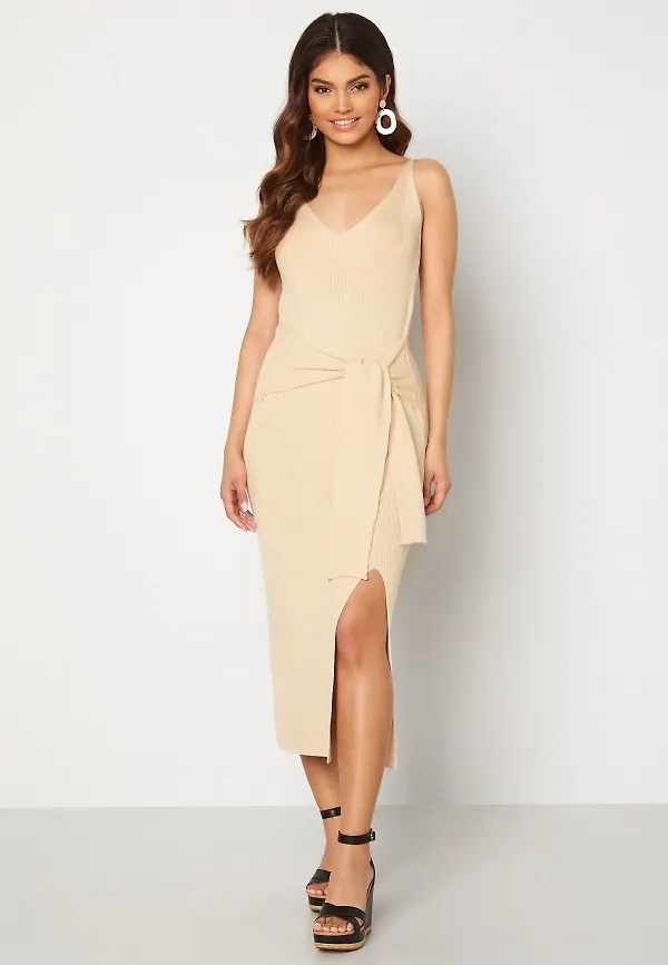 BUBBLEROOM Nour fine knitted rib dress Cream L