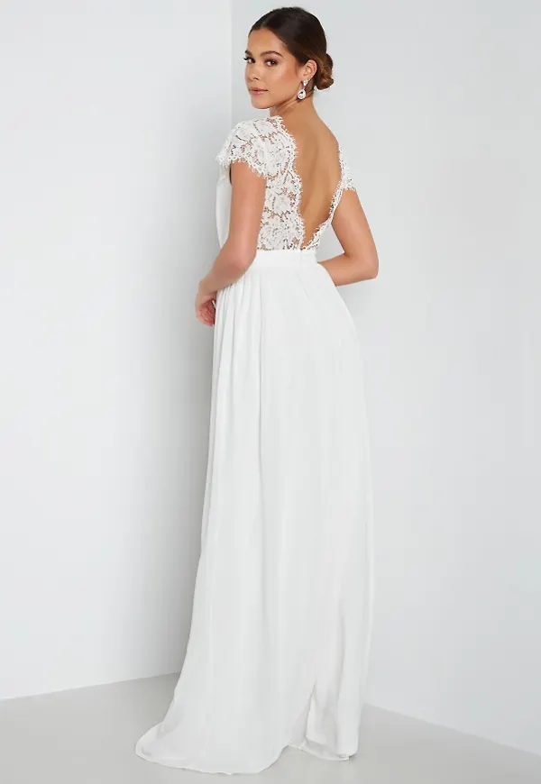 Bubbleroom Occasion Lace Open Back Wedding Gown White 42