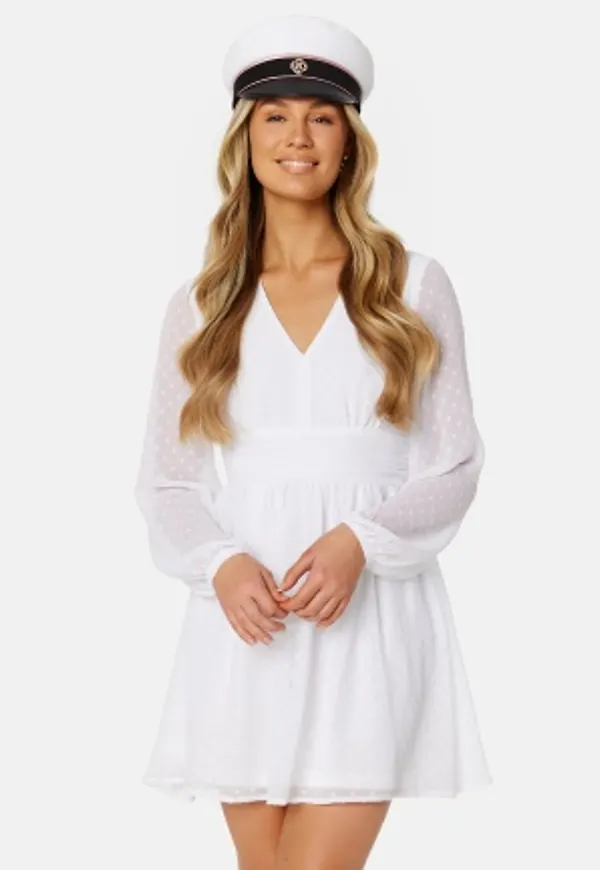Bubbleroom Occasion Dotted Tie Back L/S Chiffon Dress White 48