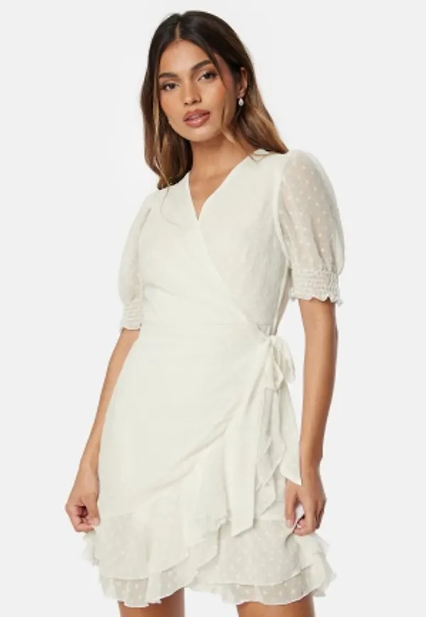 Bubbleroom Occasion Dotted S/S wrap dress White XL