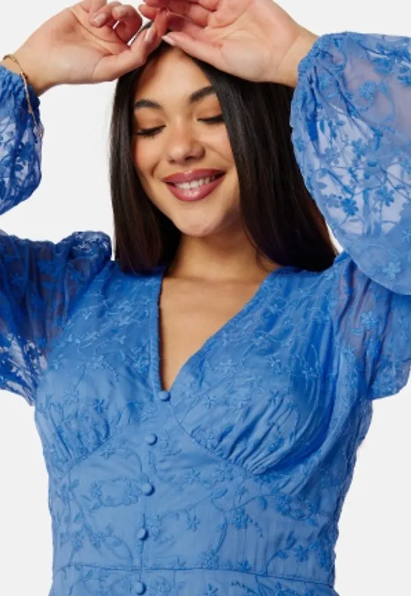 Bubbleroom Occasion Embroidered Midi Dress Blue 38