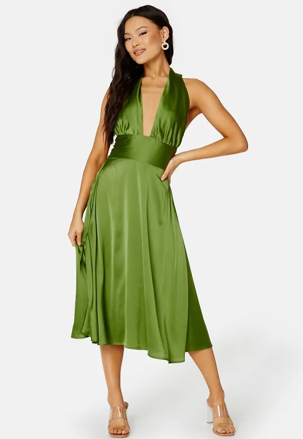 Bubbleroom Occasion Finelle Halterneck Dress Green 2XL