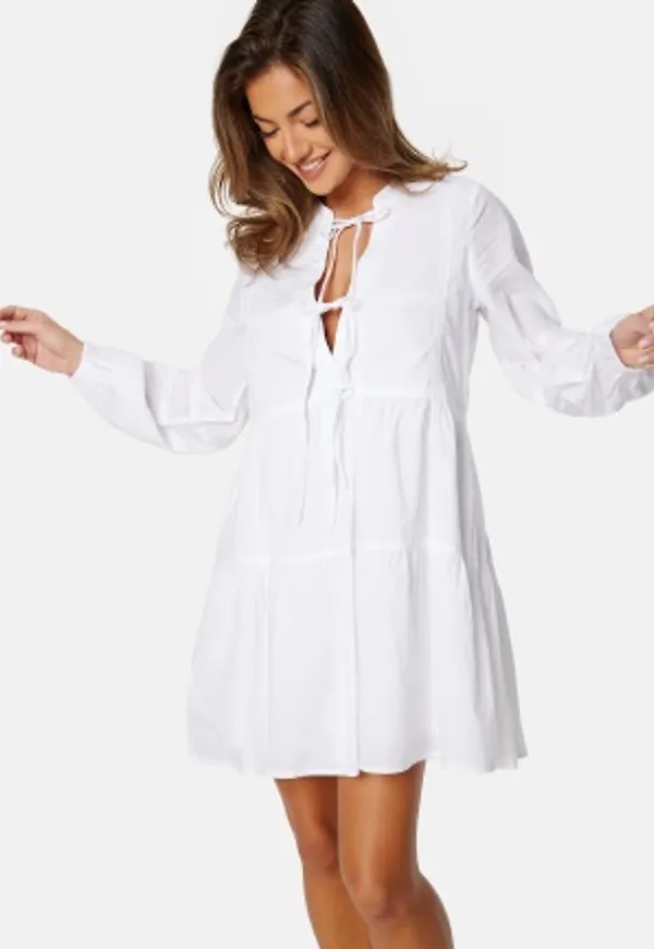 Bubbleroom Occasion Tie L/S cotton dress White L
