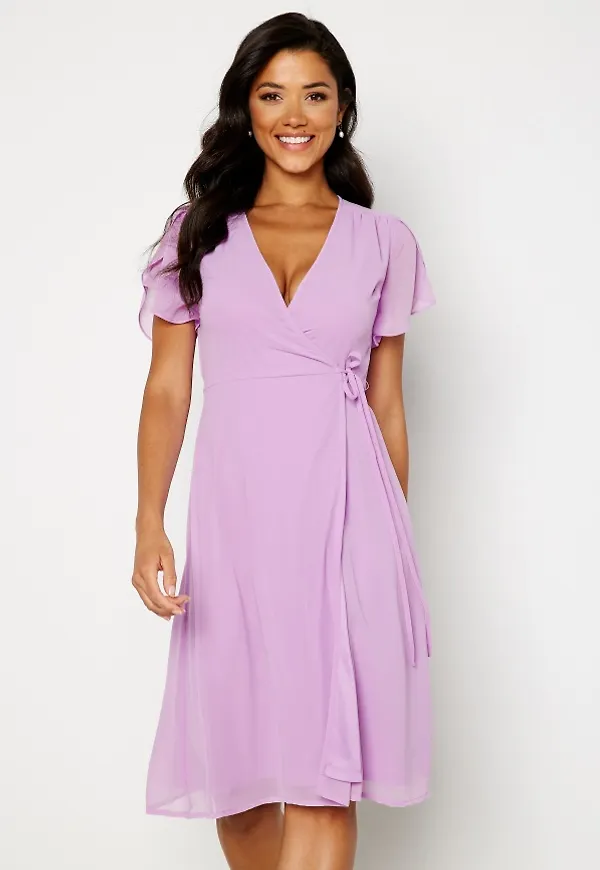 Bubbleroom Occasion Grienne Wrap Midi Dress Lilac 2XL