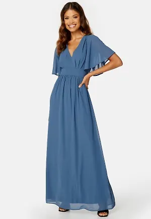 Bubbleroom Occasion Butterfly Sleeve Chiffon Gown Dusty blue 34