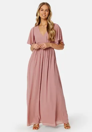 Bubbleroom Occasion Butterfly Sleeve Chiffon Gown Dusty pink 42