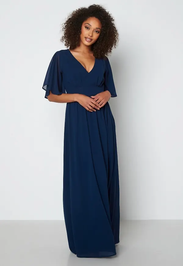 Bubbleroom Occasion Butterfly Sleeve Chiffon Gown Navy 44