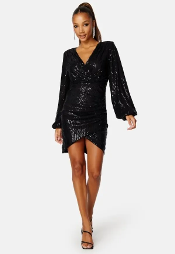 Bubbleroom Occasion Sequin Wrap Dress Black L