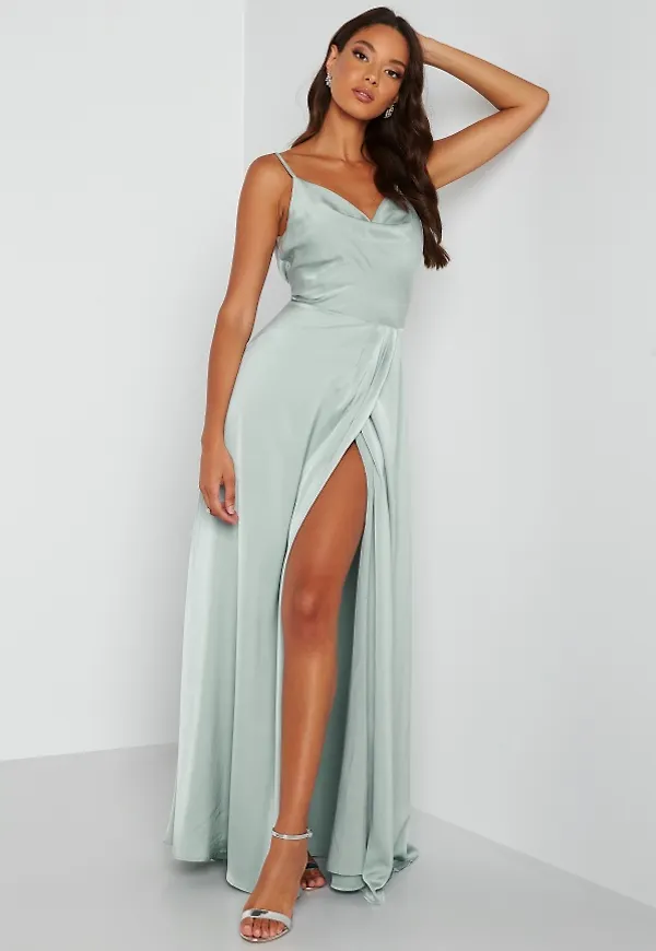 Bubbleroom Occasion Marion Waterfall Gown Dusty green 42