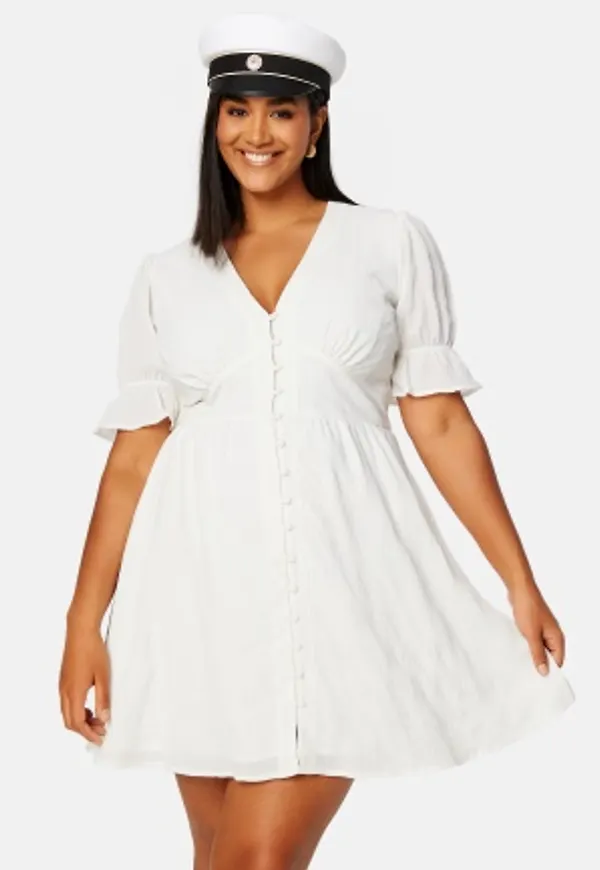 Bubbleroom Occasion Structured Button Front Dress White 2XL