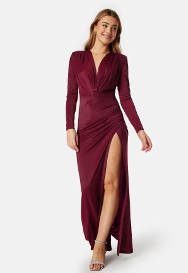 Bubbleroom Occasion Slit V-neck stretchy gown Bordeaux XL