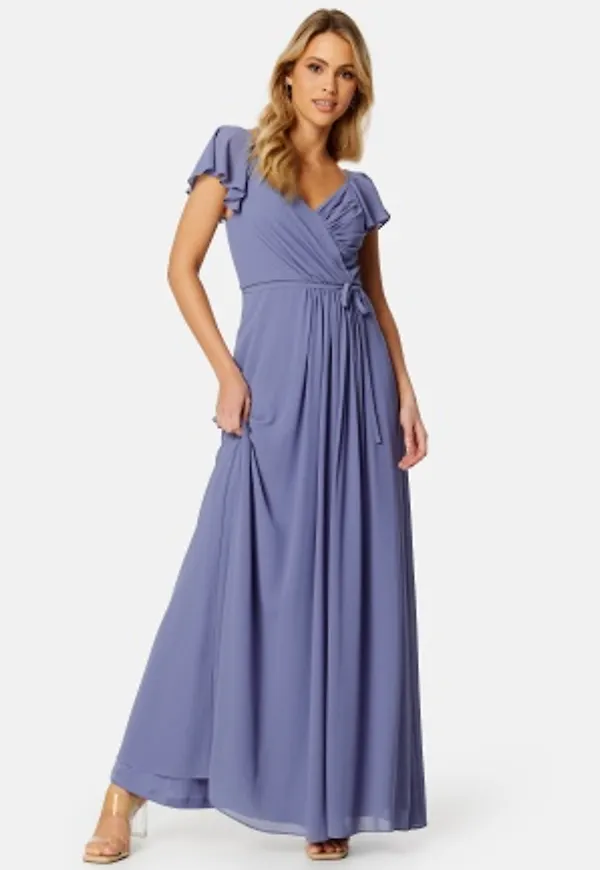 Bubbleroom Occasion Butterfly Sleeve Draped Chiffon Gown Dusty blue 44