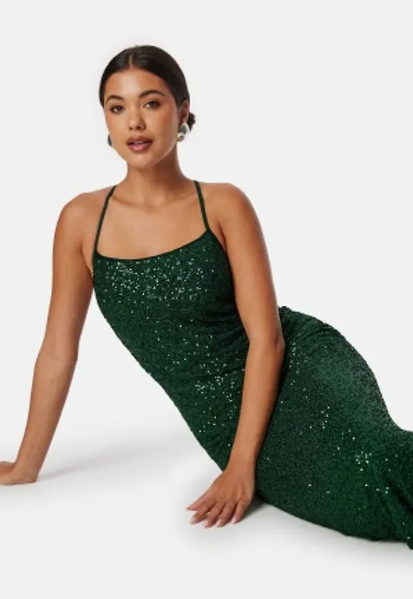 Bubbleroom Occasion Sequin Gown Dark green XL