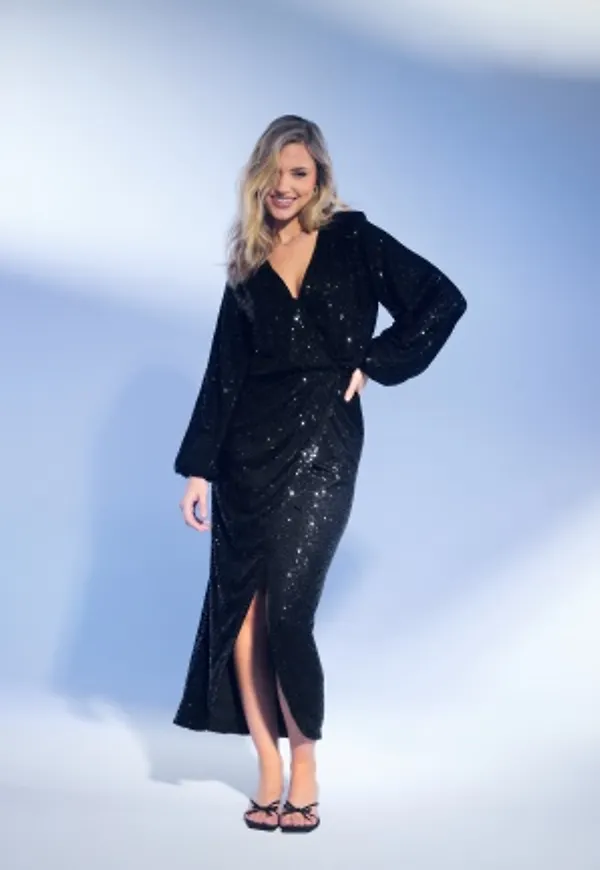 Bubbleroom Occasion Sequin Wrap Gown Black XS
