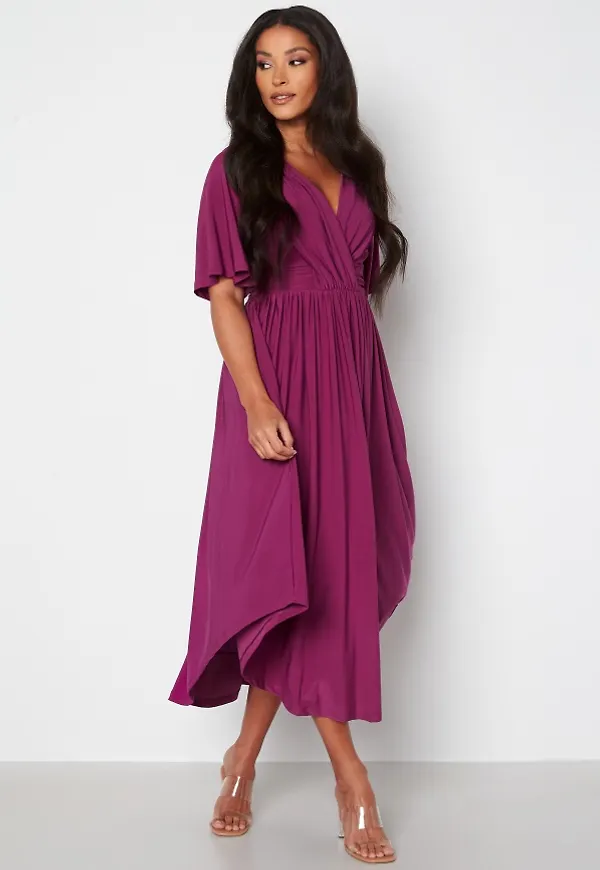 Bubbleroom Occasion Valeria Butterfly Sleeve Dress Dark fuchsia M