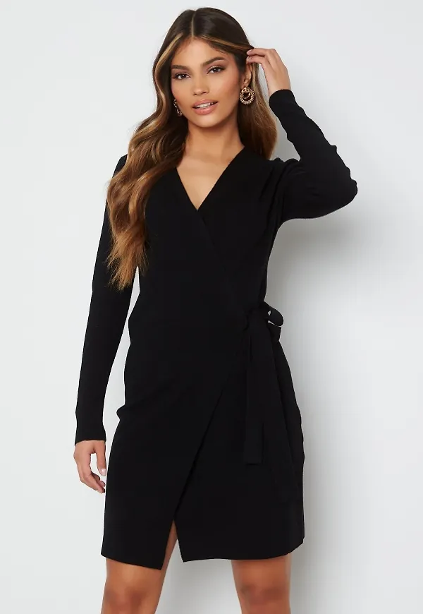 BUBBLEROOM Odelia knitted wrap dress Black M