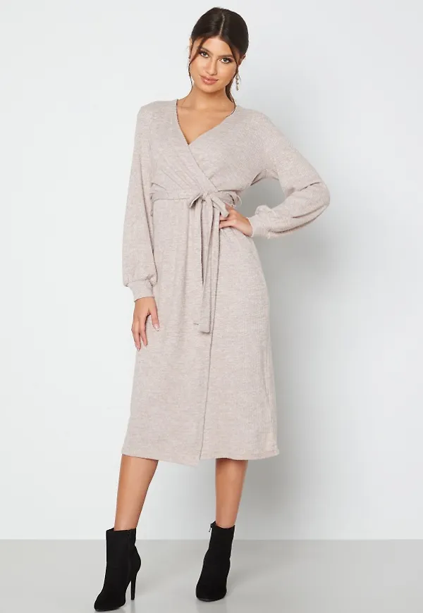 BUBBLEROOM Oliwia rib dress Beige melange M