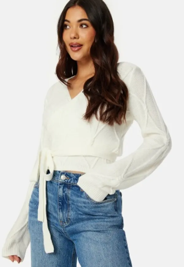 BUBBLEROOM Paulina wrap knit cardigan Offwhite XL