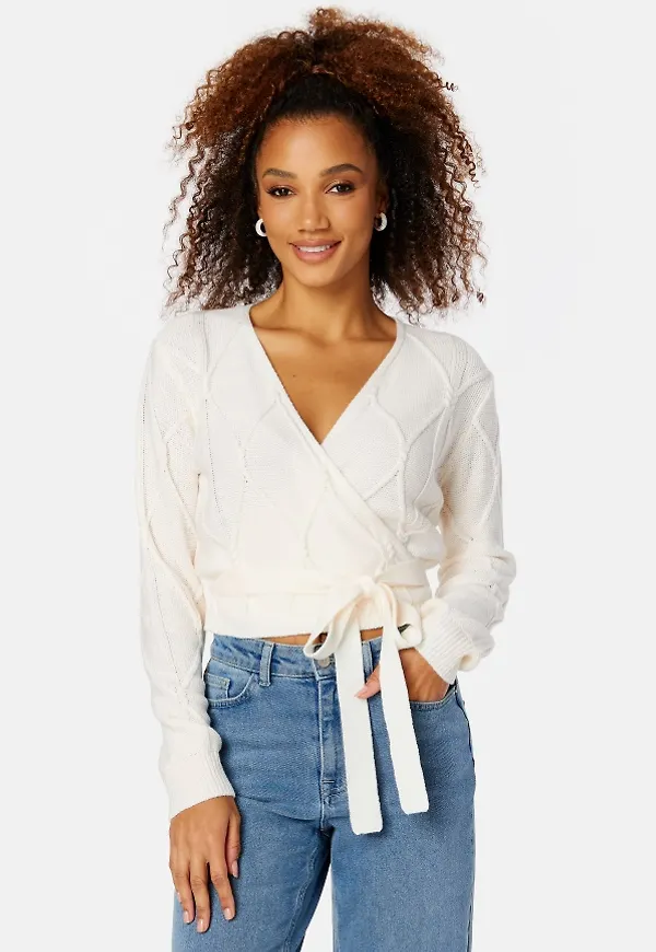 BUBBLEROOM Paulina wrap knit cardigan Offwhite XL