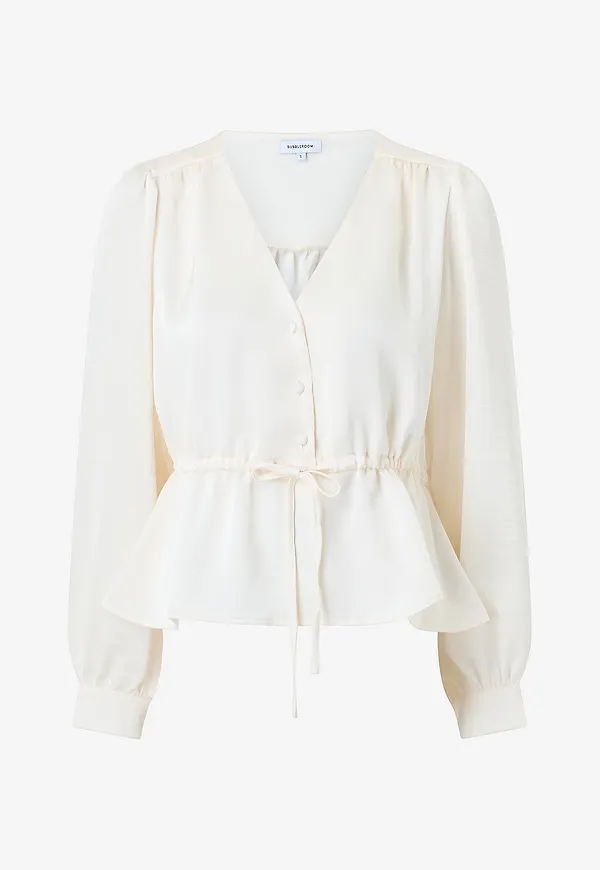Bubbleroom - Peplumblus Satin Puff Sleeve Blouse - Vit