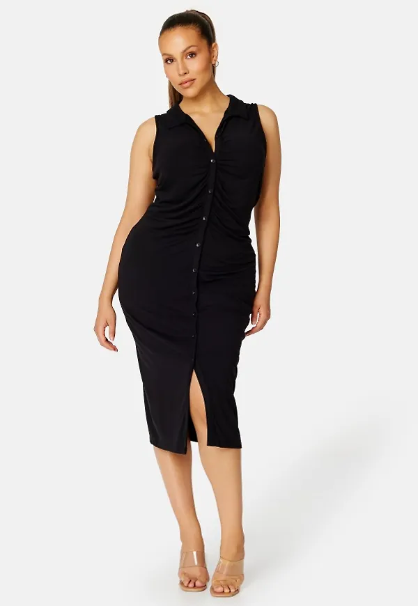 BUBBLEROOM Philippa drapy button dress Black XL