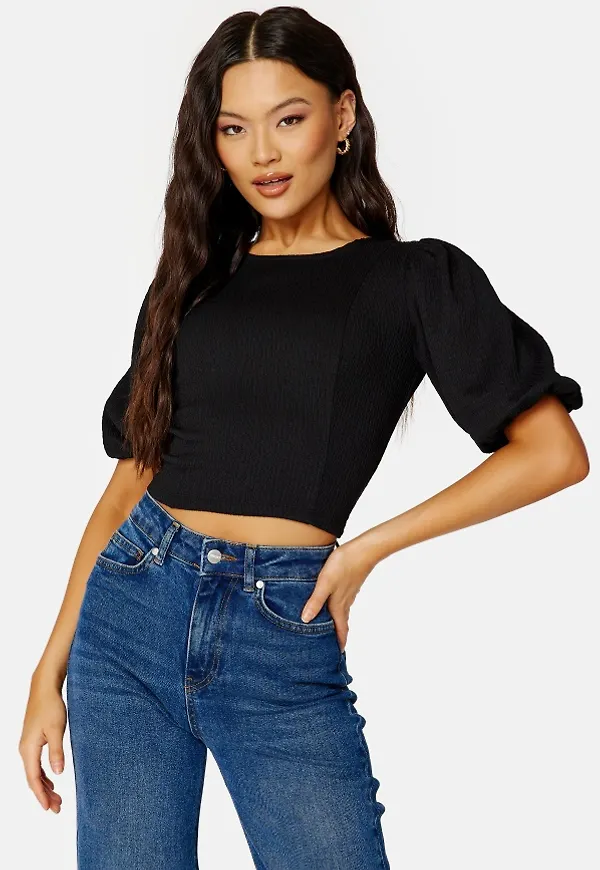 BUBBLEROOM Piper puff sleeve top Black L