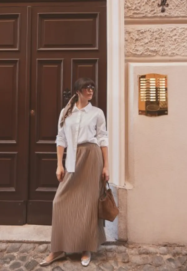 BUBBLEROOM Pleated Maxi Skirt Nougat XS