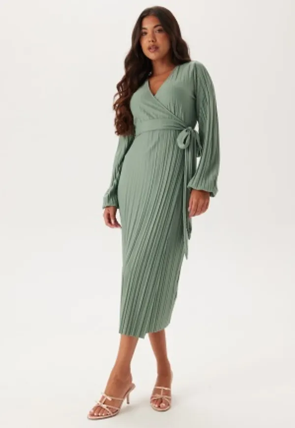 BUBBLEROOM Pleated Wrap Dress Dusty green XS