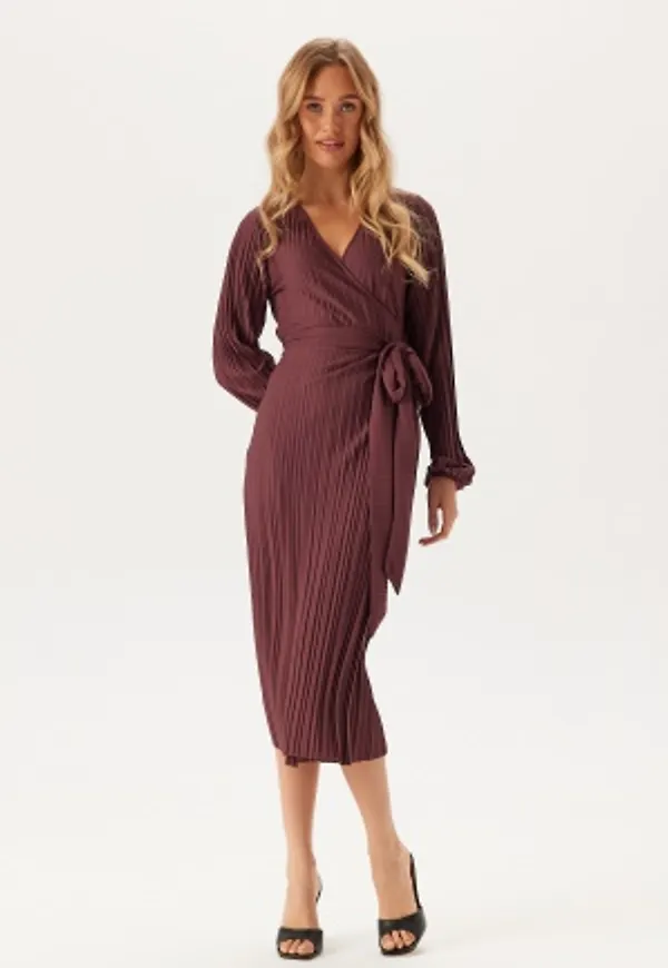 BUBBLEROOM Pleated Wrap Dress Wine-red XS