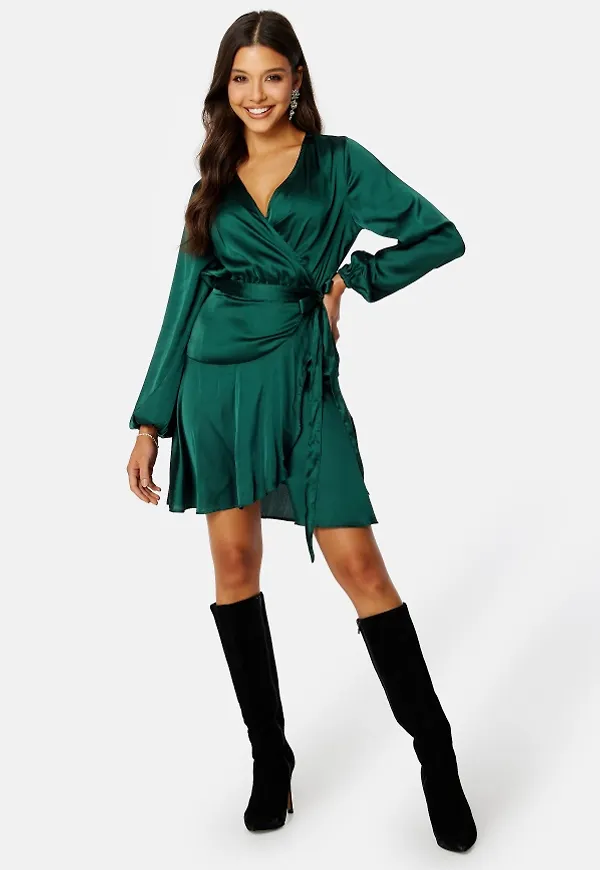 BUBBLEROOM Priya Satin Dress Dark green 34