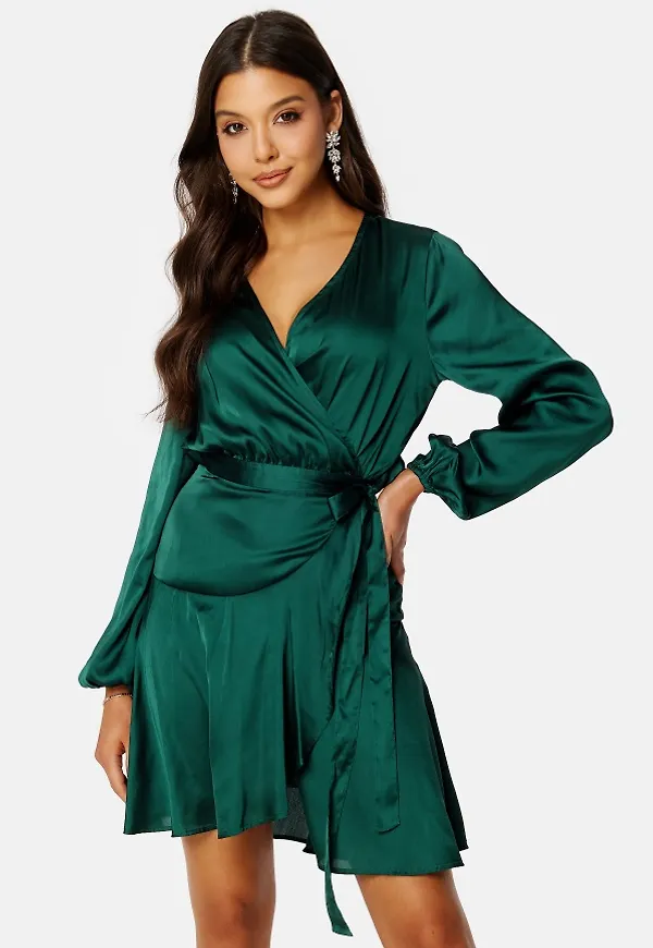 BUBBLEROOM Priya Satin Dress Dark green 42