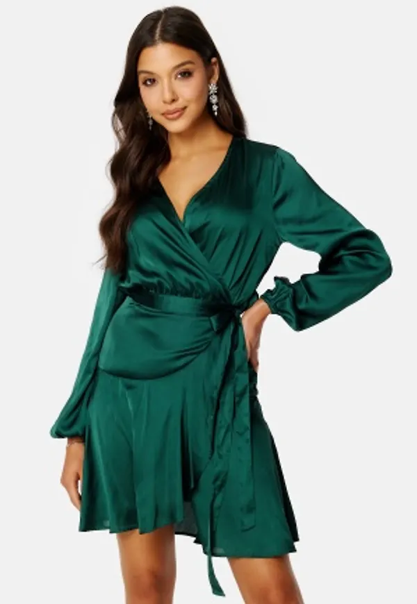 BUBBLEROOM Priya Satin Dress Dark green 46