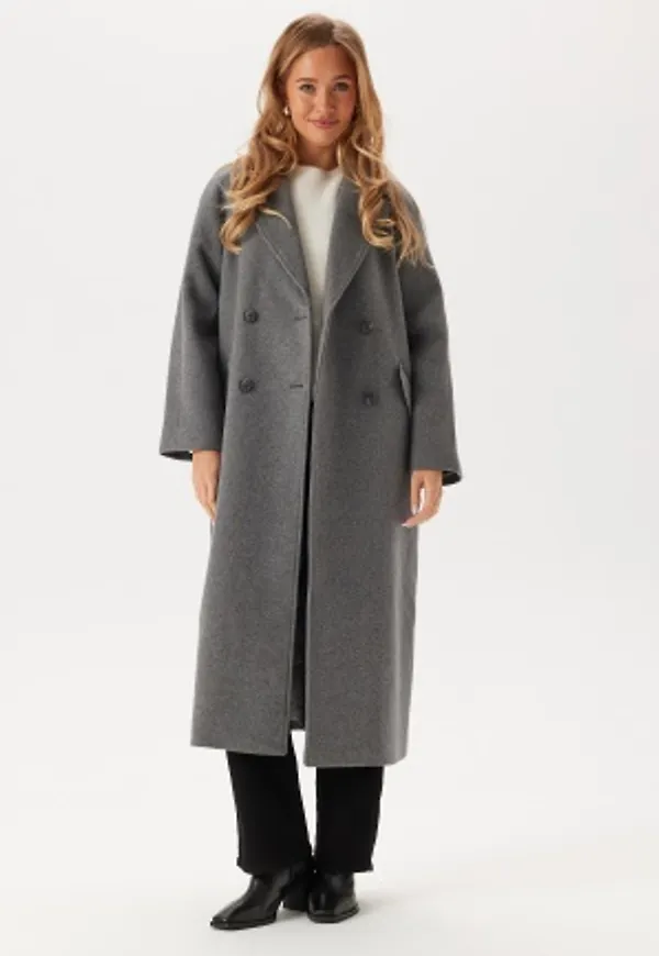 Raglan Sleeve Wool Blend Coat Grey Melange