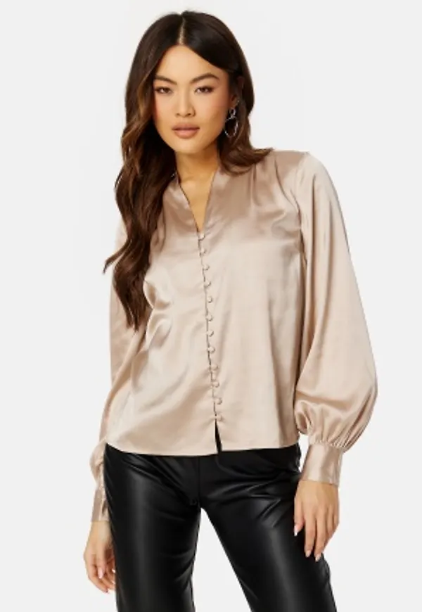 BUBBLEROOM Button Satin Blouse Light nougat XL