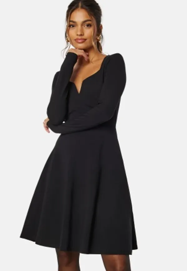 BUBBLEROOM Square V-neck L/S Skater Dress Black XS