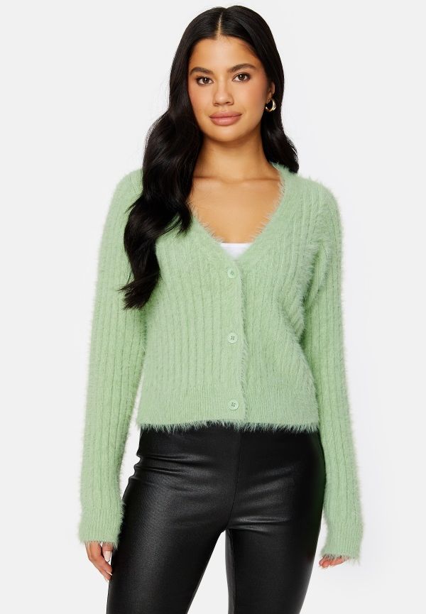 BUBBLEROOM Salmi fluffy knitted cardigan Green M