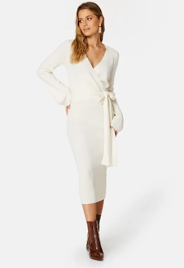 BUBBLEROOM Samantha knitted wrap dress Cream M